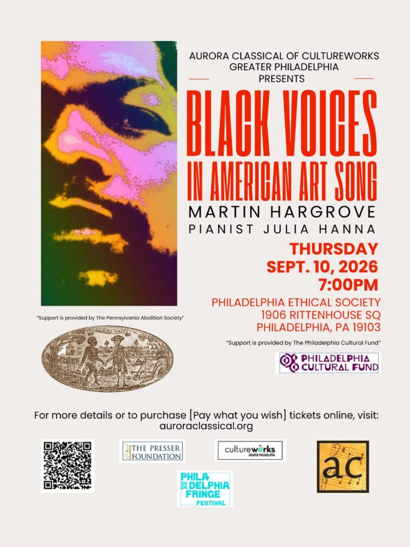 Poster for "Black Voices in Art Song" presented by Martin Hargrove and Julia Hanna.